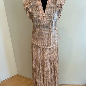 Floral Maxi skirt and shirt set with Ruffle Sleeves